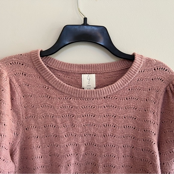 Joie Pink Pointelle Crewneck Sweater with Puff Short Sleeves, Size M - Picture 5 of 7